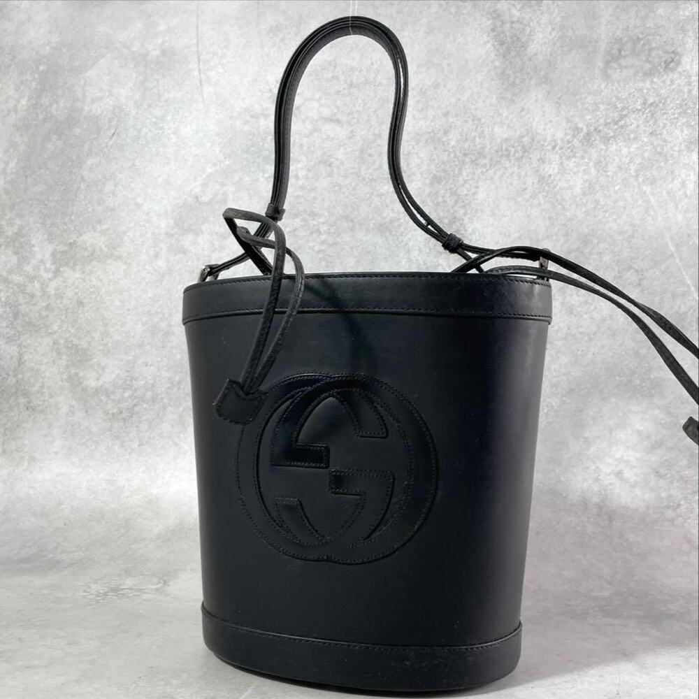 Vintage Gucci Black Leather Interlocking G Bucket Bag - Picture 4 of 12